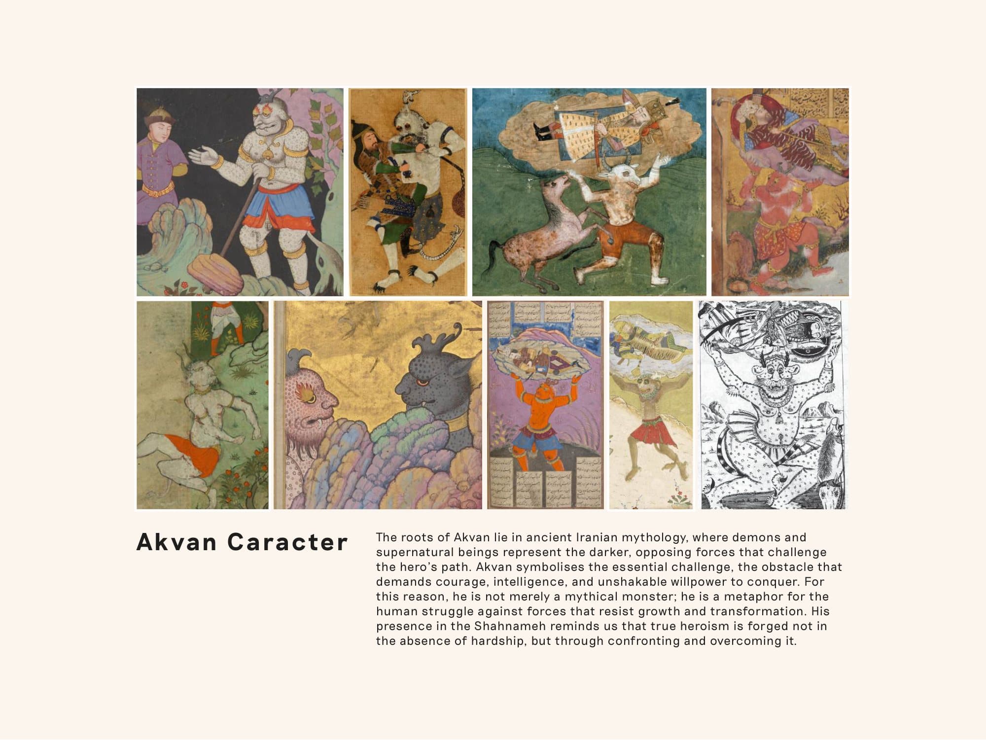 Character research board of Persian miniature references