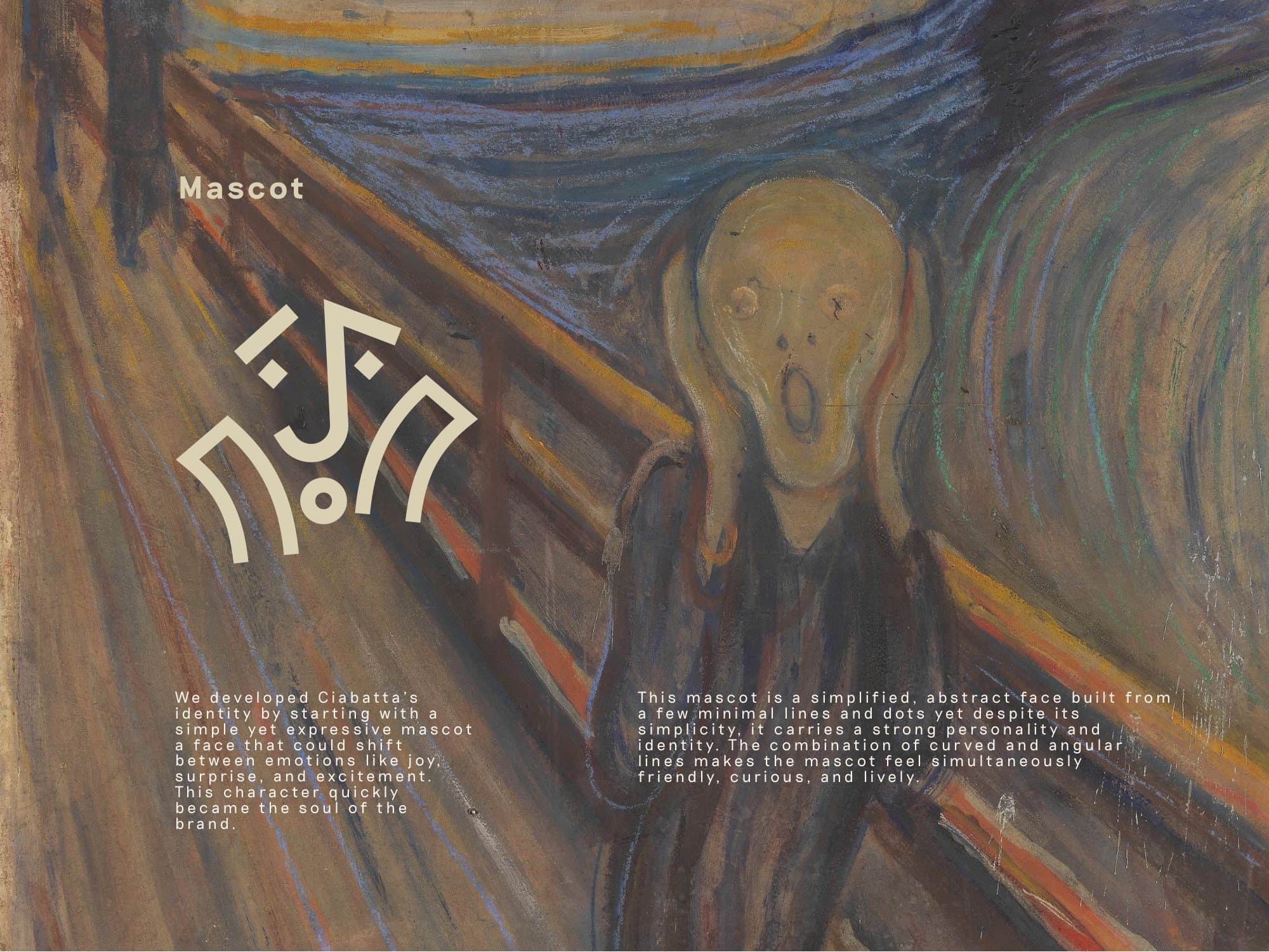 The Ciabatta mascot introduced over Munch's The Scream