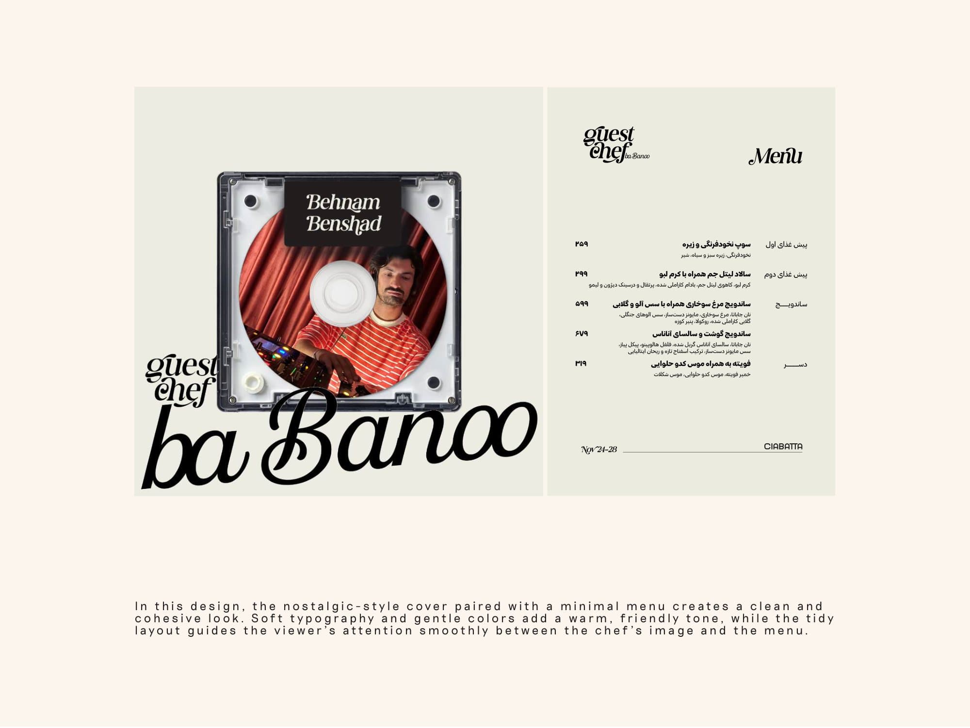 Ba Banoo cover and menu spread